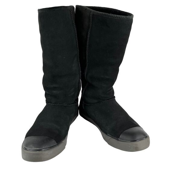 Ugg Delaine Sheepskin Boots 7 Black 1886 Fold Over - Picture 1 of 13